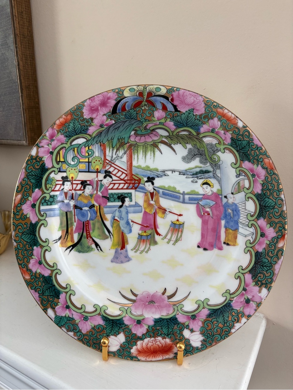Vintage Rose Mandarin Chinoiserie Plate